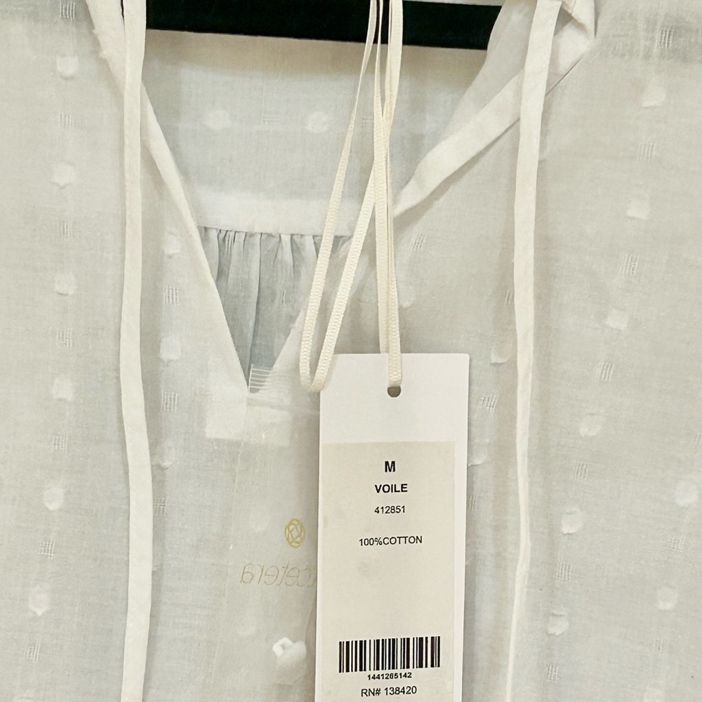 Etcetera White Dotted Swiss Tunic Tie Neck Gathered Cuffs Sz M NWT - Picture 2 of 15